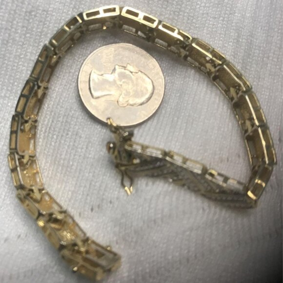 Gold-Tone Linked Bracelet – Rhinestone Accents, Double Safety Latch (Brand New, - Picture 1 of 5